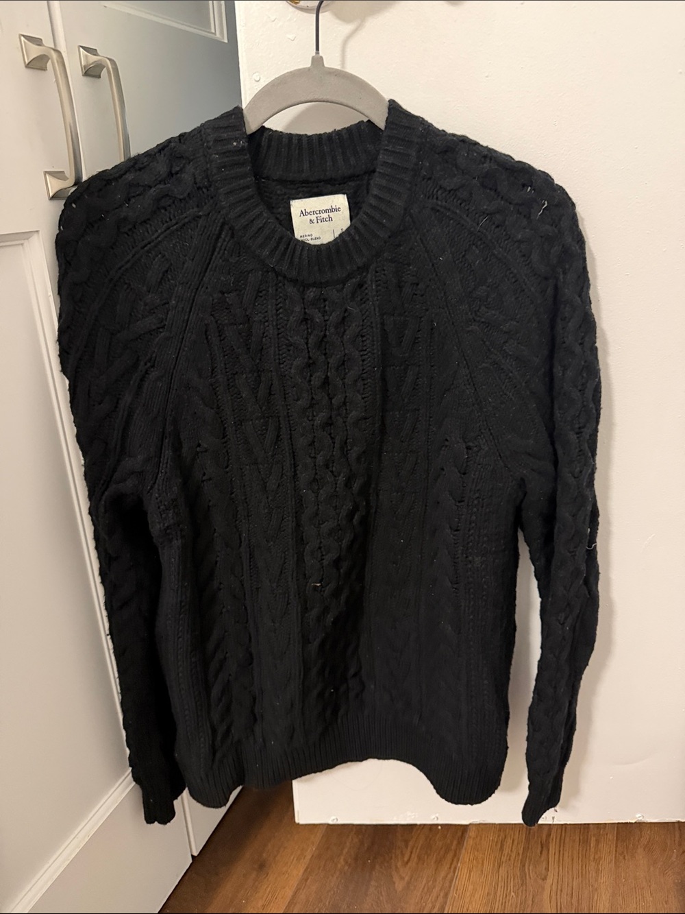 Abercrombie & Fitch Black Cable-Knit Crewneck Sweater